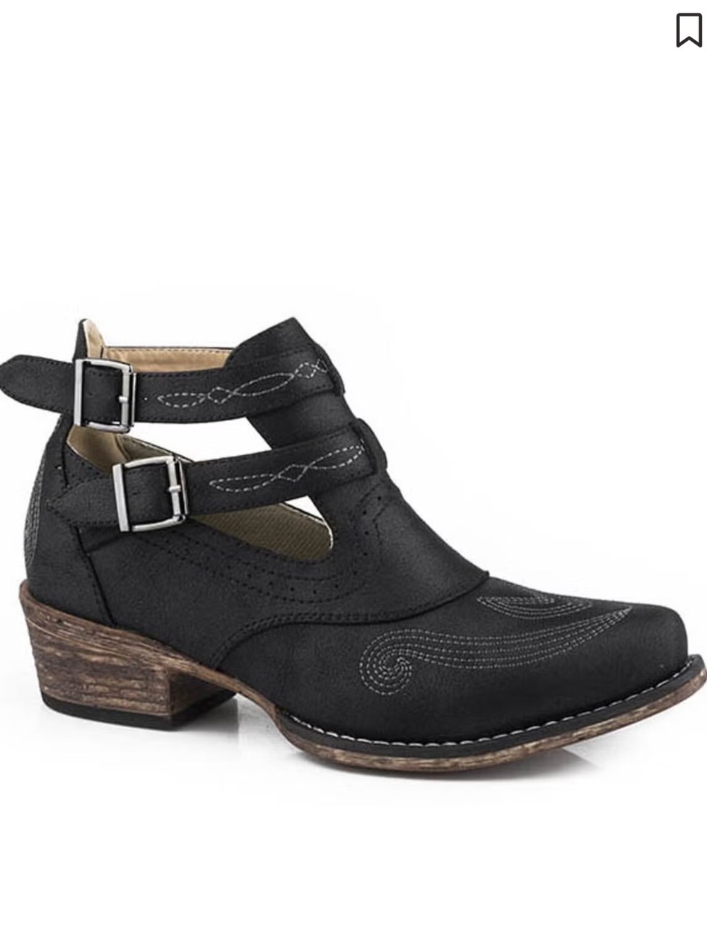 Roper Women’s Willa Booties Snip Toe Western Heel Leather Size 7 Double Buckle